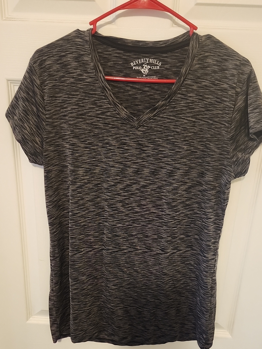 Beverly Hills Polo Club Women's Black and Gray Space-Dye V-Neck Tee